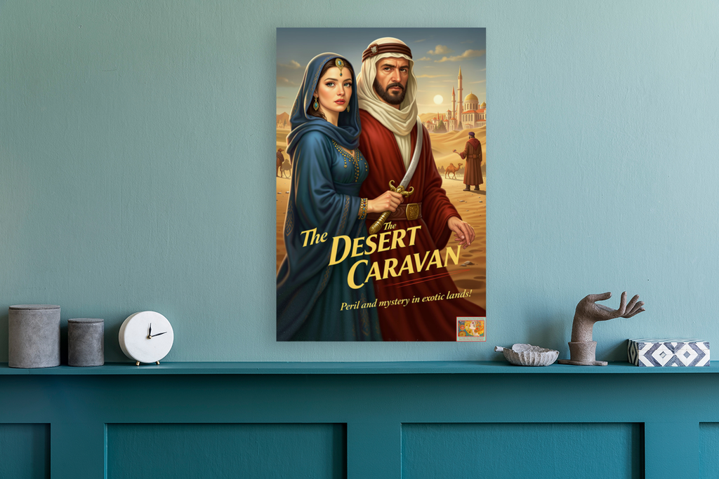 Desert Caravan Under Twilight Skies| Romantic And Danger In The Desert Art| Giclee Paper- Wood- Metal- Canvas