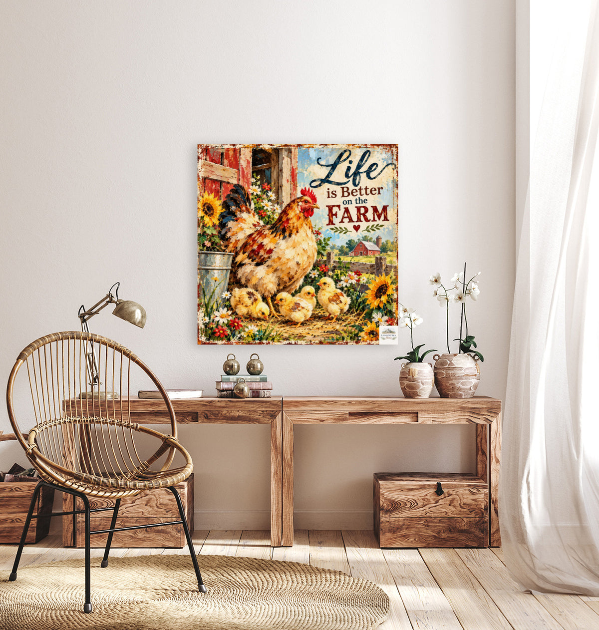 Life Is Better on the Farm | Hen & Chicks Country Farm Art | Giclée Paper • Wood • Metal • Canvas