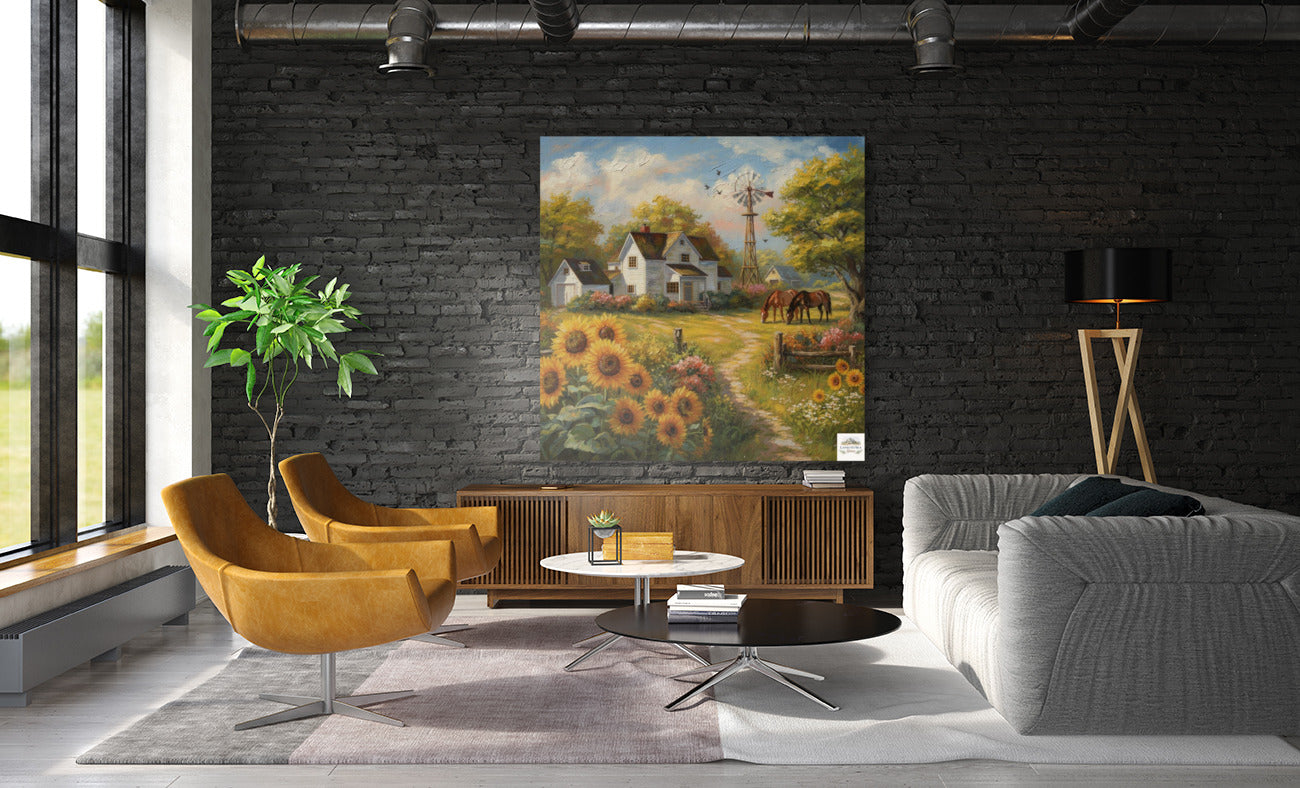 Sunflower Farm | Bee Art Prints| Farmhouse Garden Prints| Giclee Paper- Wood- Metal- Canvas