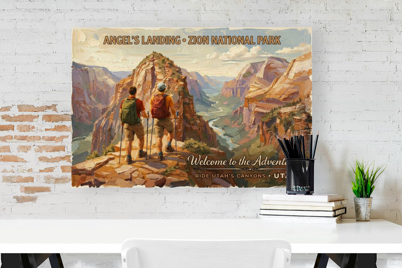 Angel's Landing, Zion National Park | Utah Travel Poster | Canyon Hiking Wall Art | Giclée Print on Paper, Canvas, Wood & Metal