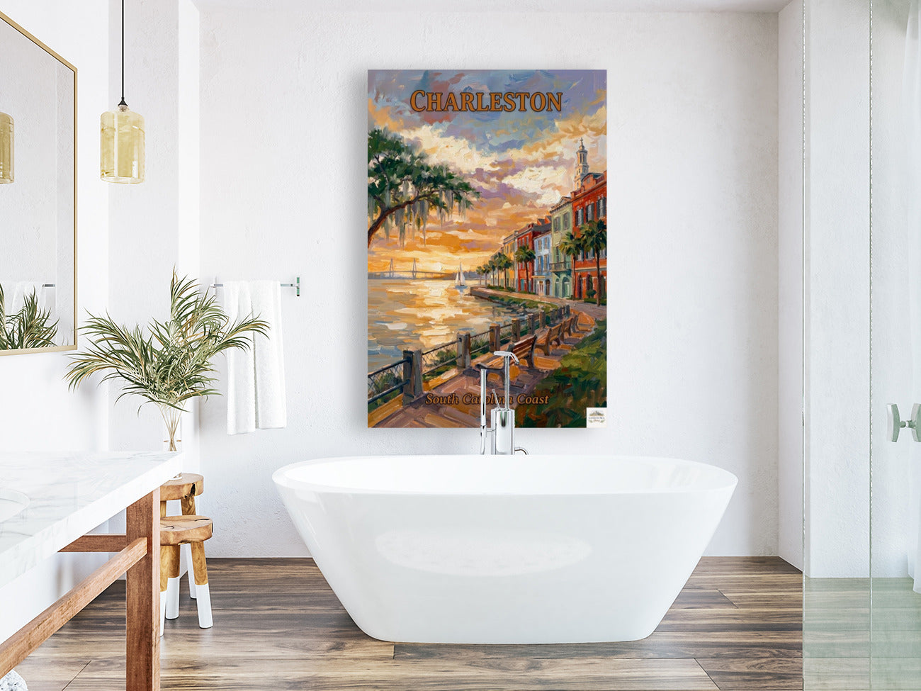 Charleston Sunset And Coastal Charm| US East Coast Art | Travel Poster|Prints Giclee Paper Giclee Canvas Birch Wood And Metal Panels