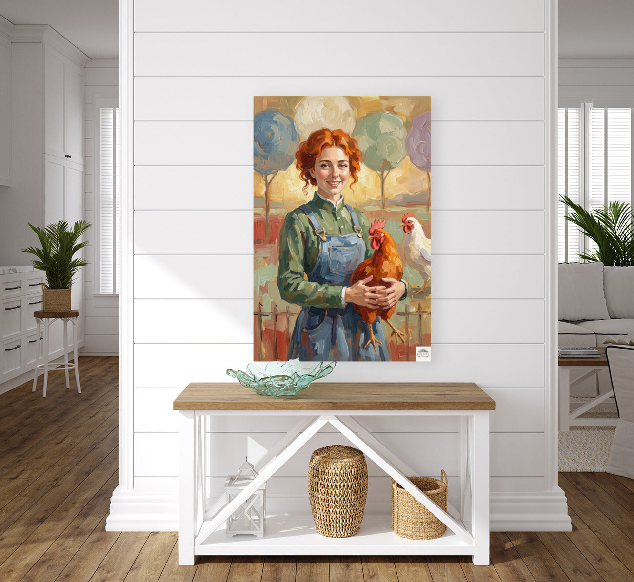 Modern Farm Woman| Farm-Chicken Art| Giclee Paper- Wood- Metal- Canvas