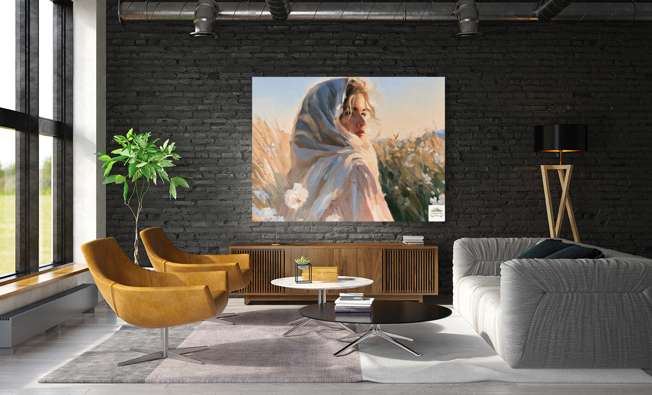 Lovely Woman | Vintage Farm Girl Art Print | Golden Wheat Field | Rustic Country Wall Art | Giclee Paper Canvas Wood & Metal