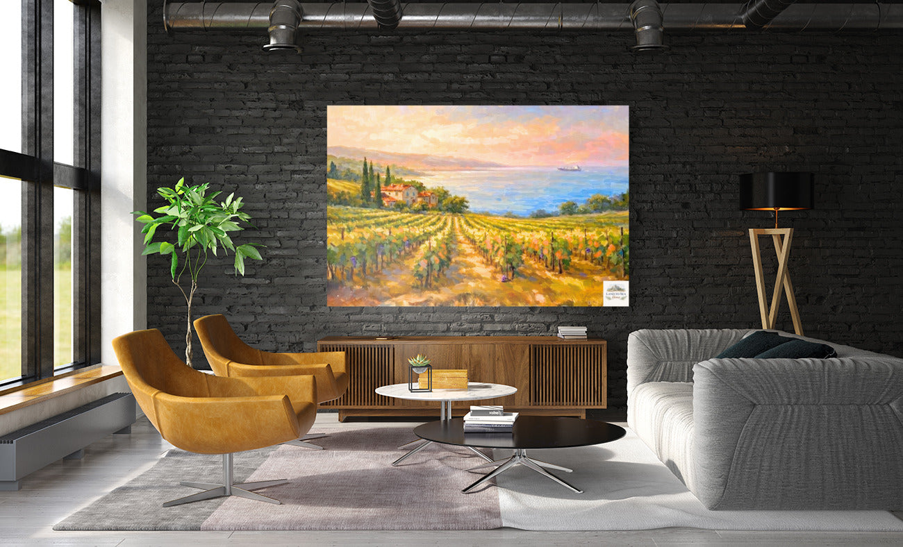 Mediterranean Vineyard by the Sea | Wine Country Art | Giclée Paper • Canvas • Birch Wood • Metal Panels