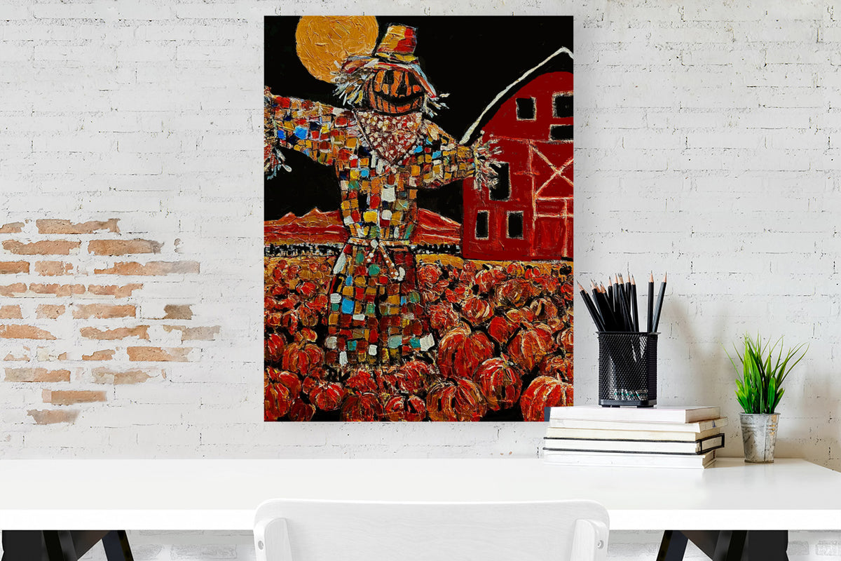 Scary Scarecrow- Farm| Autumn Art| Halloween Pumpkins| Giclee Paper- Wood- Metal- Canvas