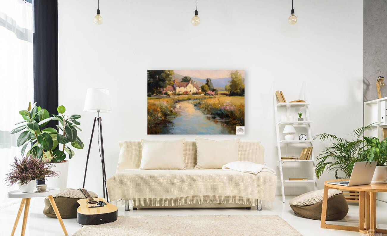Whispering Brook Cottage | English Print| Cottage Landscape Print| Impressionist Country| Cottagecore Art| Giclee Paper- Wood- Metal- Canvas