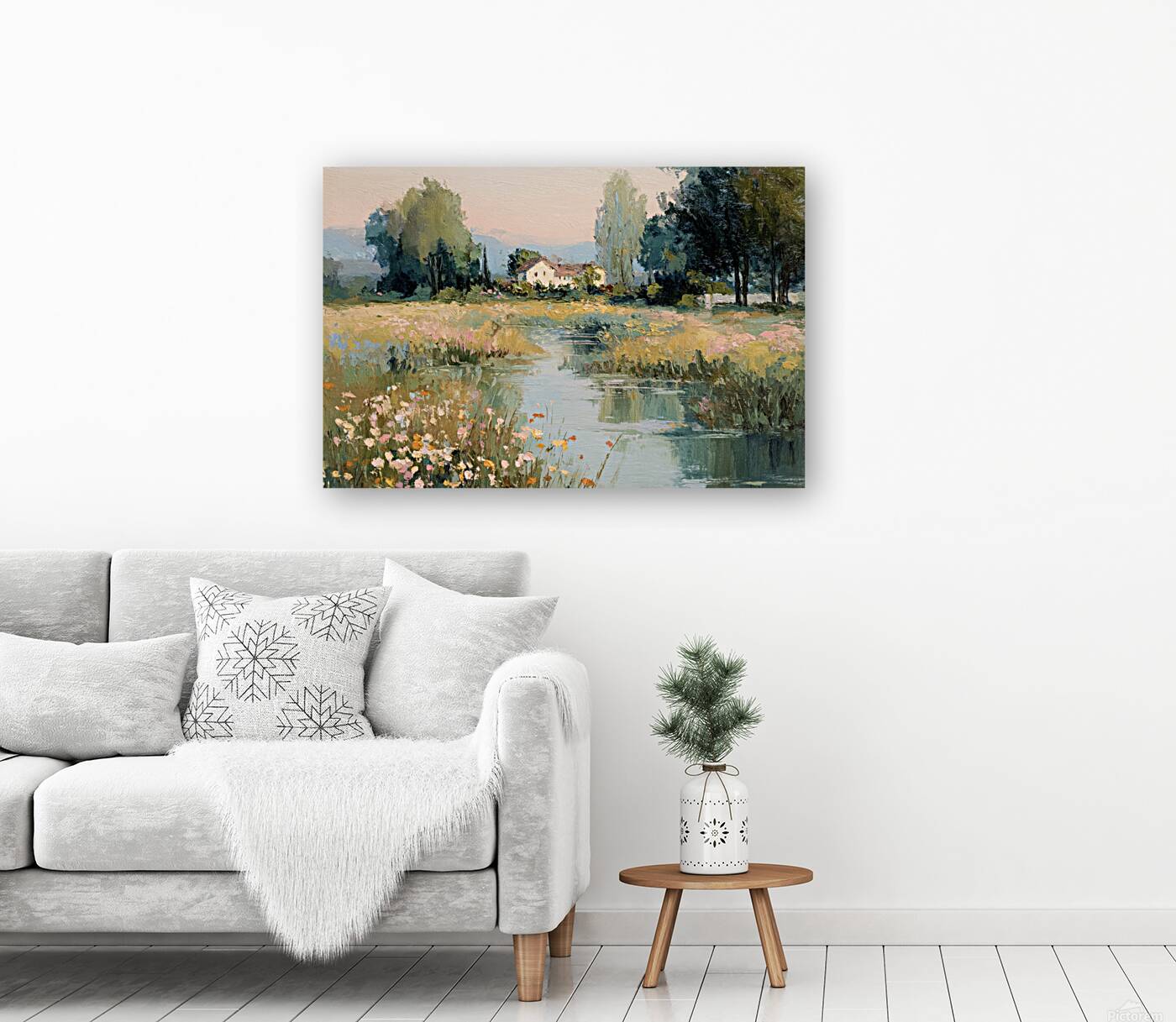 Gentle Waters Cottage |Impressionist Print| Stream and Wildflower Art| Cottage Garden Wall Art| Giclée on Canvas, Wood, Metal & Fine Art Paper