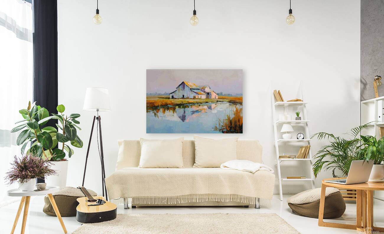 Still Water Farm | Impressionist Print| Barn Reflection Print| Farmhouse Art| Giclée on Canvas, Wood, Metal & Fine Art Paper