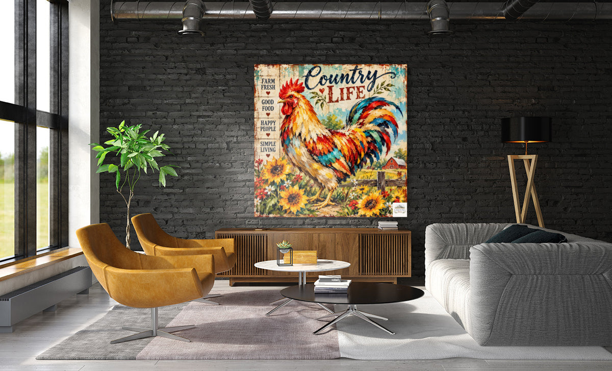 Country Life Rooster | Farm Fresh Country Kitchen Art | Giclée Paper • Wood • Metal • Canvas