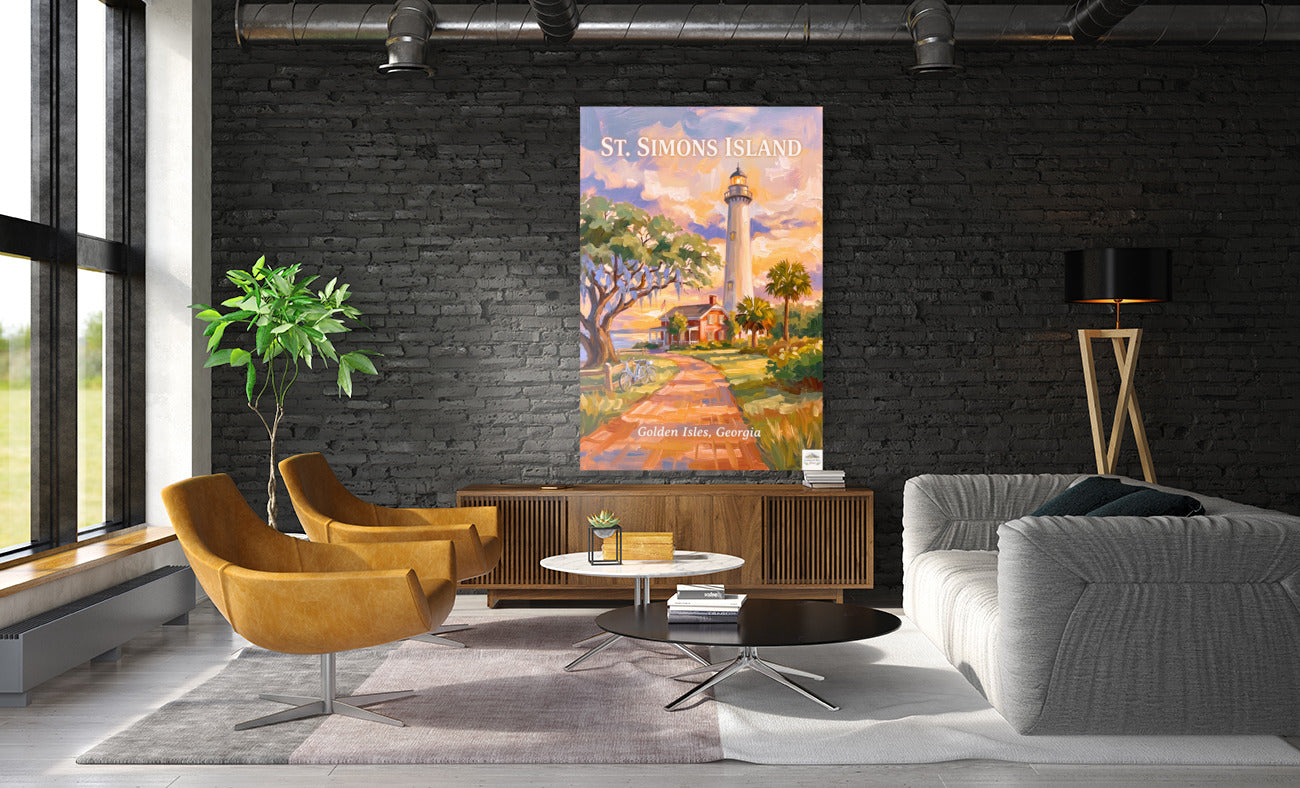 St. Simons Island Lighthouse Scene| Lighthouse Print| Travel Poster|  Giclee Paper- Wood- Metal- Canvas