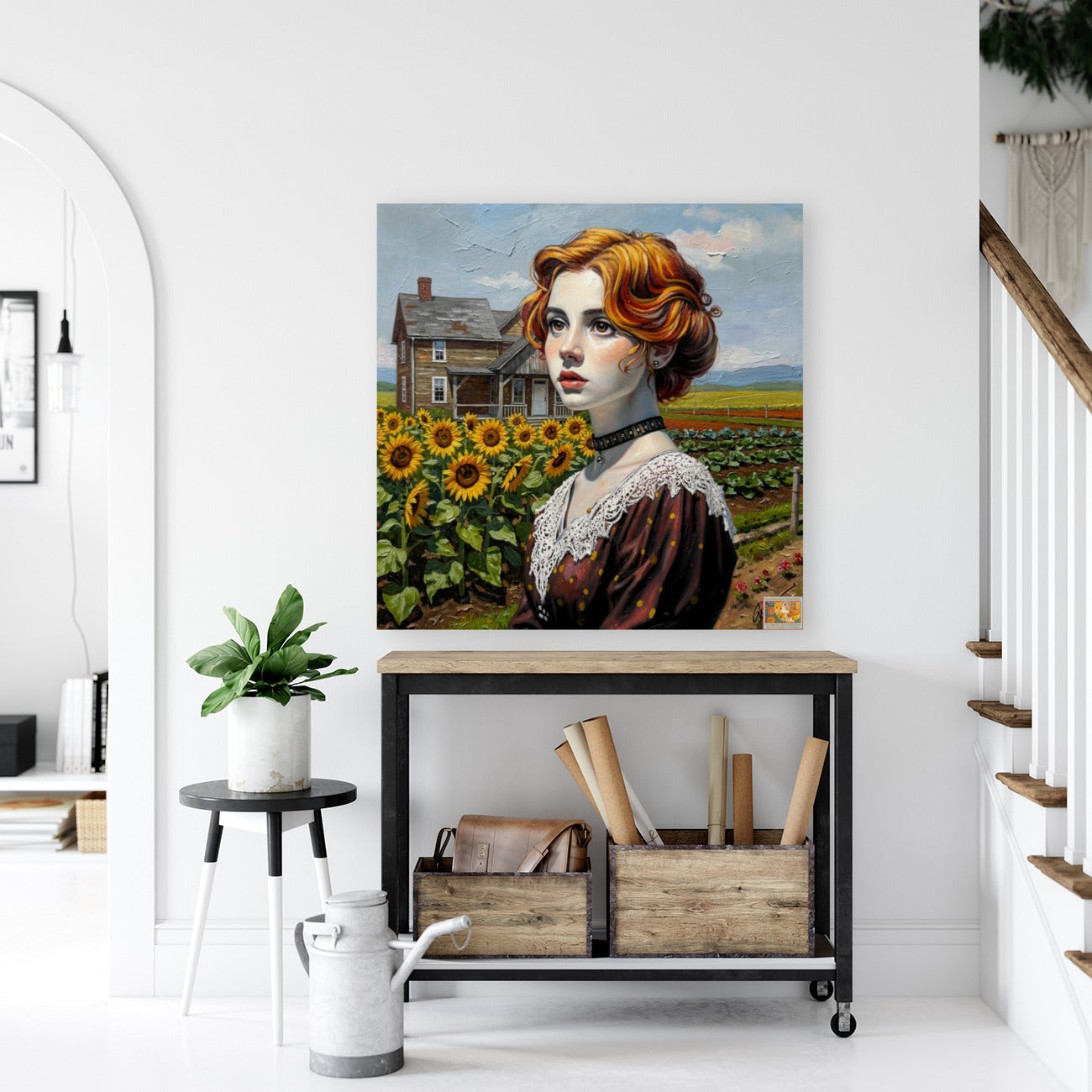Vintage Farm Girl| Harvest Art| Giclee Paper- Wood- Metal- Canvas