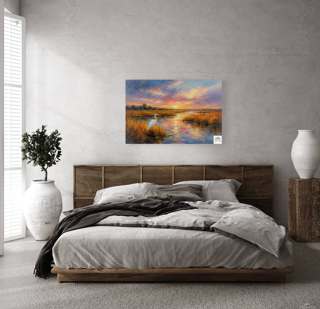 White Egret among the Reeds |Coastal Print| Shores Art | Florida River |Life in Tropical Area| Stream Art |Giclee Paper- Wood- Metal- Canvas