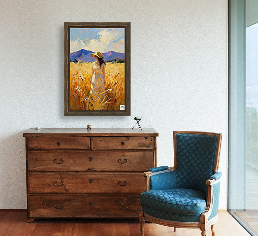 Where Summer Lingers | Wheat Field Prints |Vintage Style Farm Girl| Impressionist Landscape Print | Cottage Farmhouse Wall Art