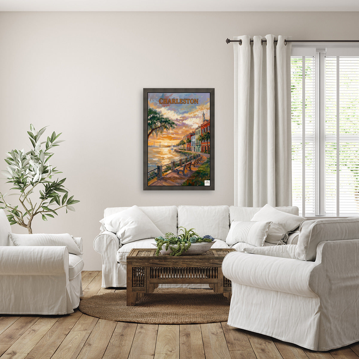 Charleston Sunset And Coastal Charm| US East Coast Art | Travel Poster|Prints Giclee Paper Giclee Canvas Birch Wood And Metal Panels