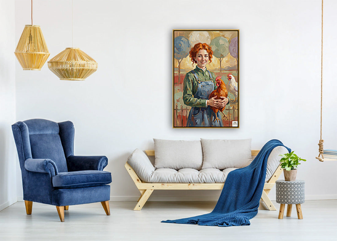 Modern Farm Woman| Farm-Chicken Art| Giclee Paper- Wood- Metal- Canvas