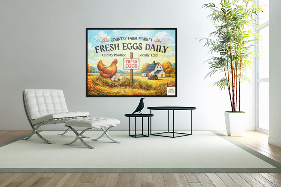 Rustic Farm Market Sign with Eggs| Farm Art Sign| Prints, Canvas, Wood, or Metal Art