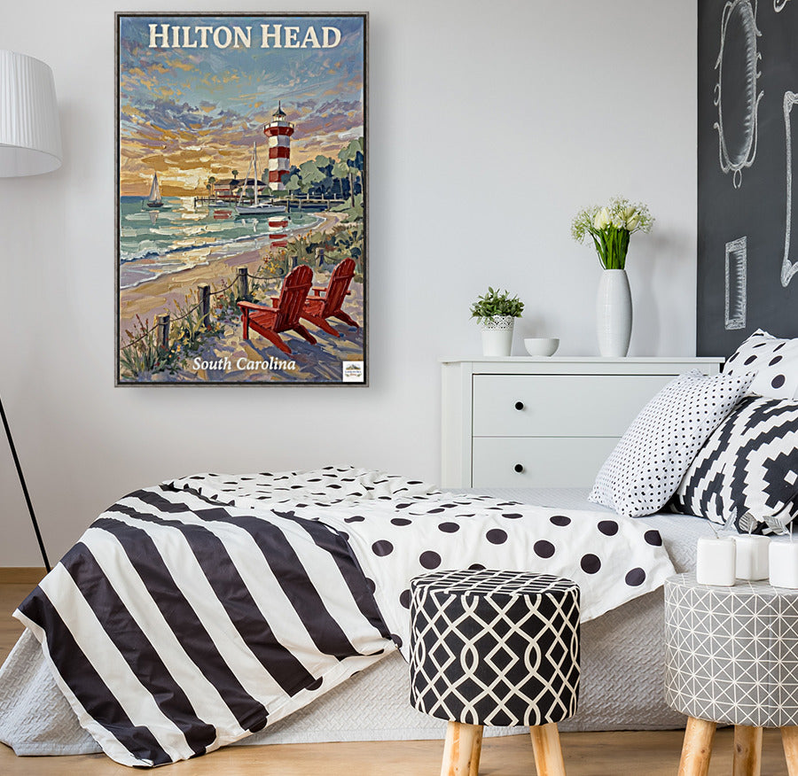 Hilton Head Sunset at Harbour Town Lighthouse | Ocean Print| Beach Art| Travel Poster| Giclee Paper- Wood- Metal- Canvas
