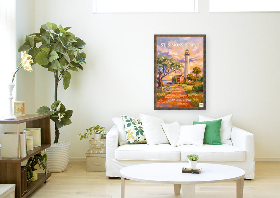 St. Simons Island Lighthouse Scene| Lighthouse Print| Travel Poster|  Giclee Paper- Wood- Metal- Canvas