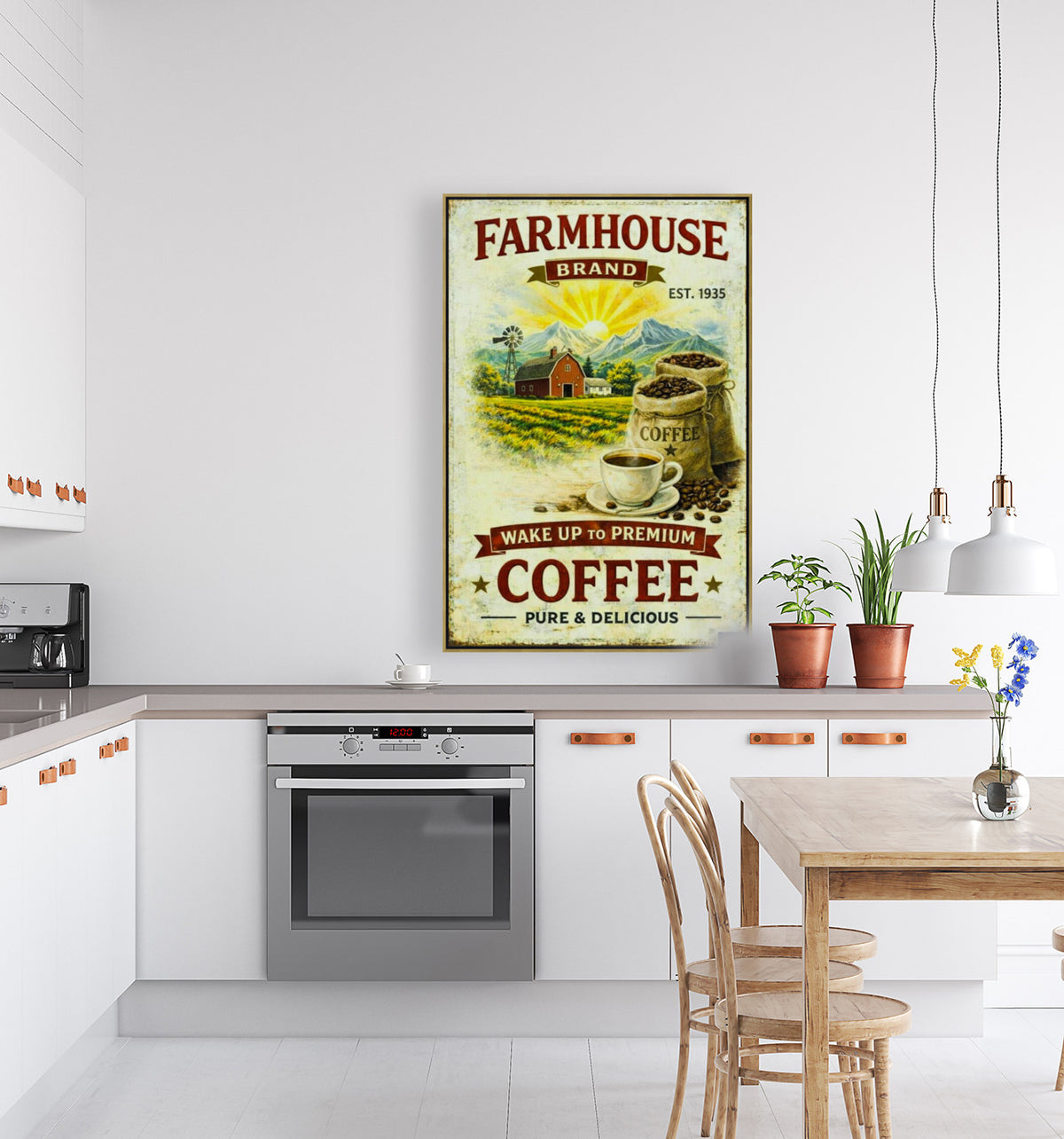 Farmhouse Morning Coffee | Vintage Coffee Sign Wall Art | Prints on Paper, Canvas, Wood or Metal