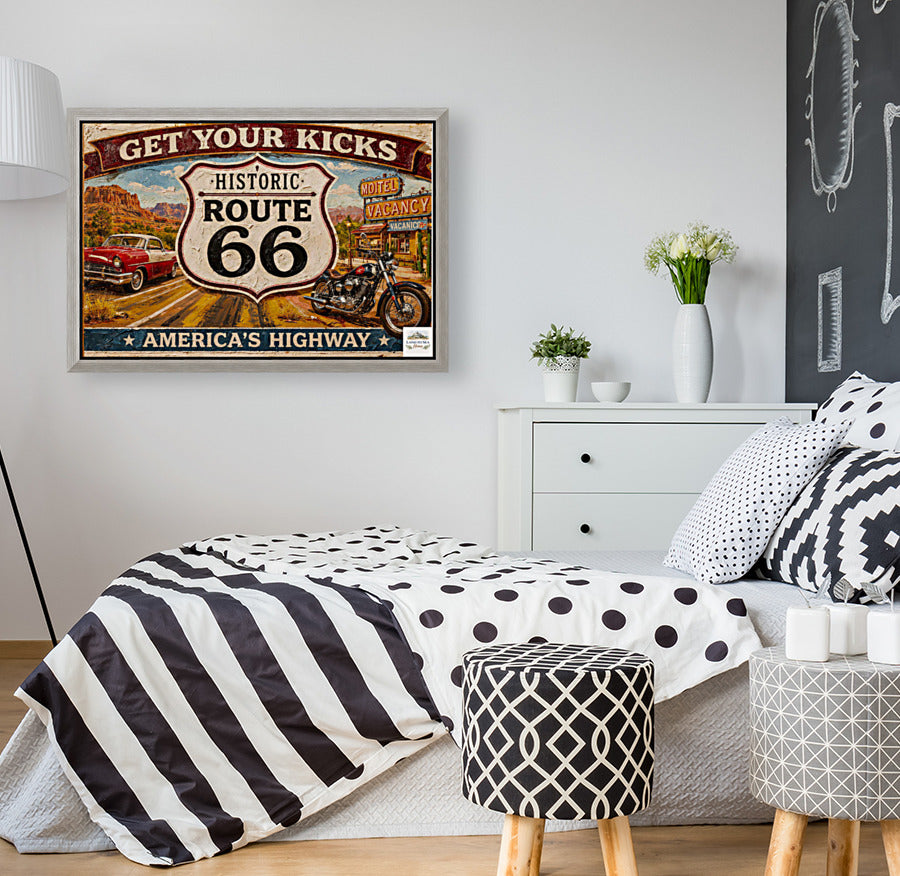 Historical Route 66 Vintage Sign| Prints, Canvas, Wood, or Metal Art