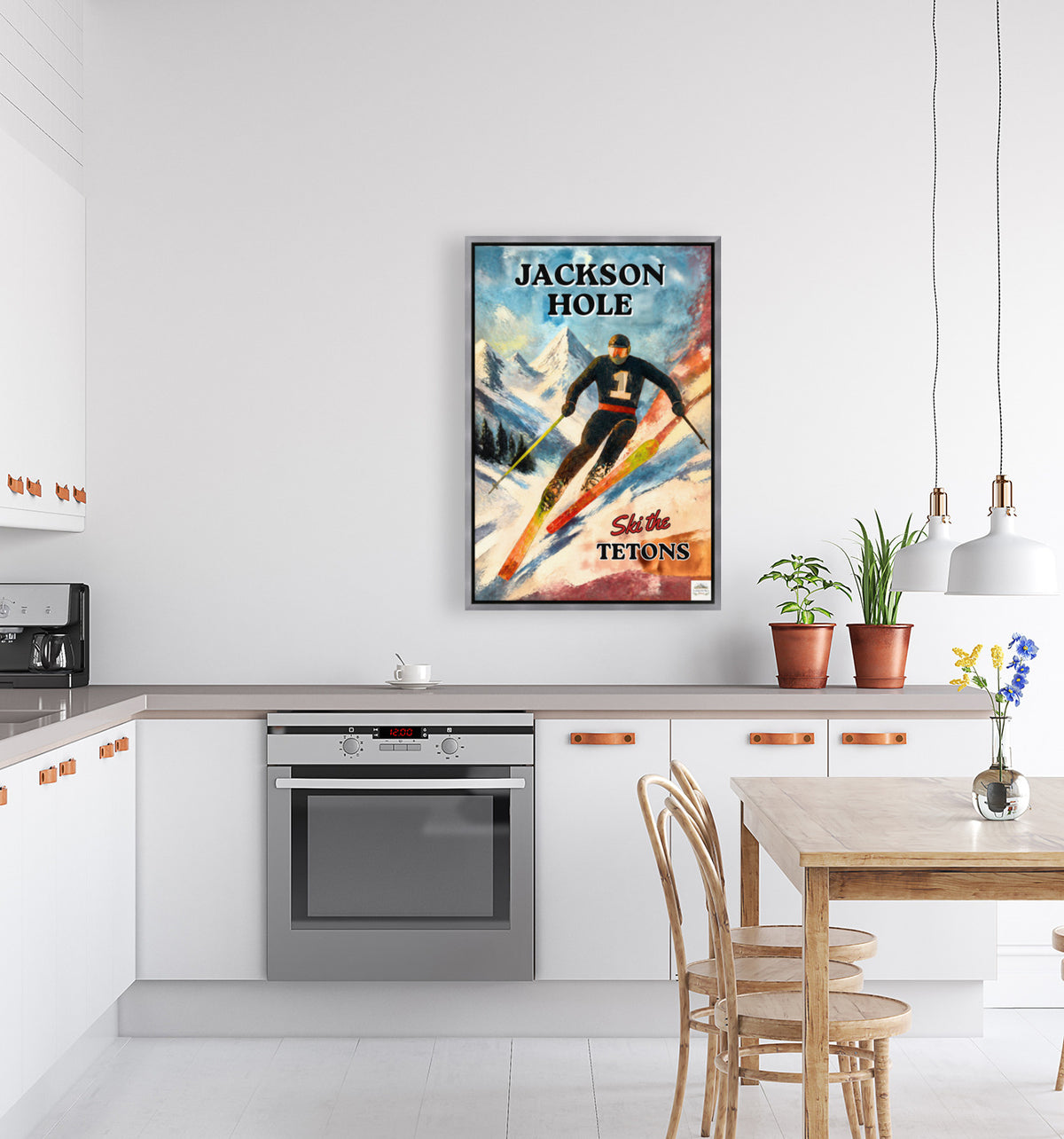 Jackson Hole | Ski the Tetons | Vintage Style Ski Art | Giclée Paper • Wood • Metal • Canvas