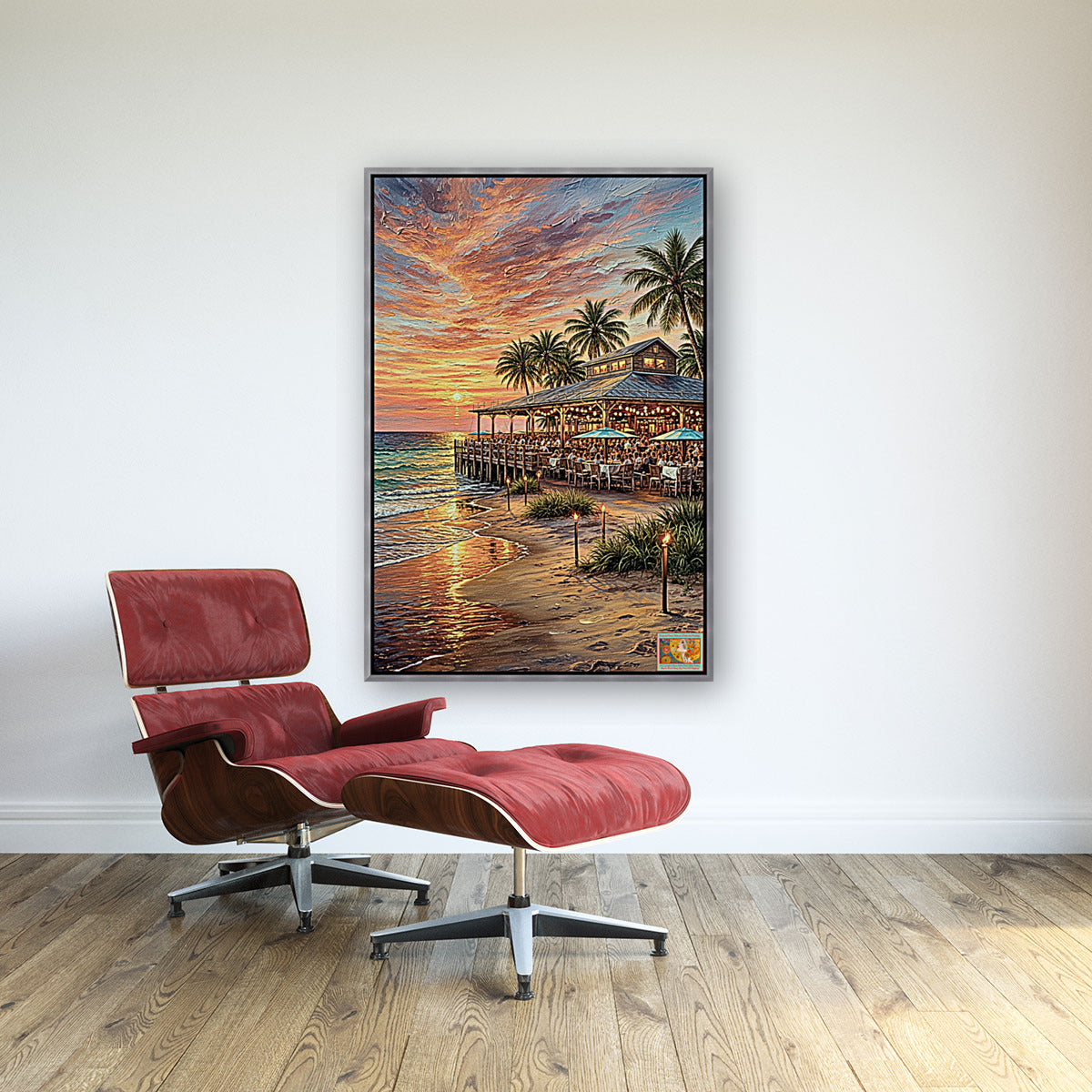 Beachside Dining At Sunset| Coastal Print| Vacation Art| Ocean Beach Print| Travel Poster| Giclee Paper- Wood- Metal- Canvas