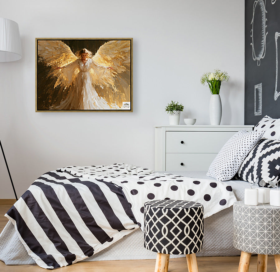 Wrapped In His Light | Angel Art | Christian Wall Decor | Heavenly Angel Print | Spiritual Art