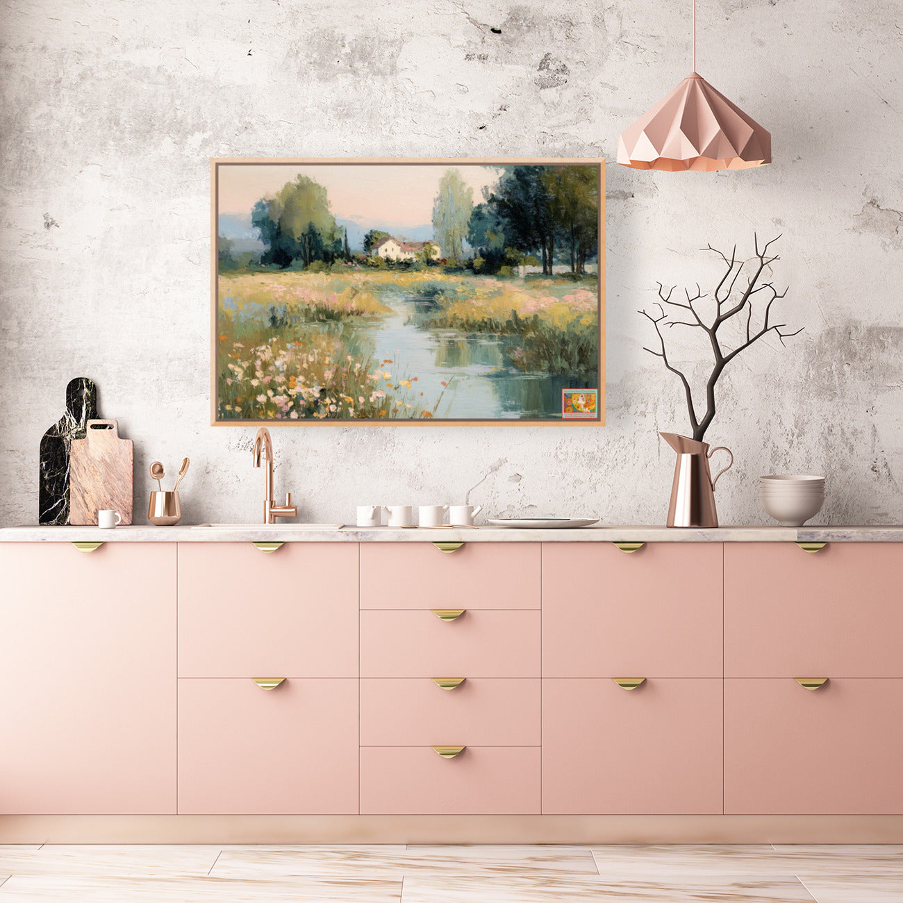 Gentle Waters Cottage |Impressionist Print| Stream and Wildflower Art| Cottage Garden Wall Art| Giclée on Canvas, Wood, Metal & Fine Art Paper