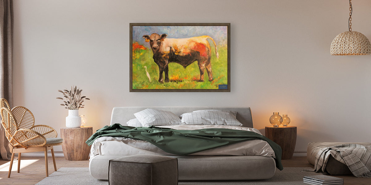 White Egret and the Bull|Cattle Farm| Animal Art| Giclee Paper- Wood- Metal- Canvas