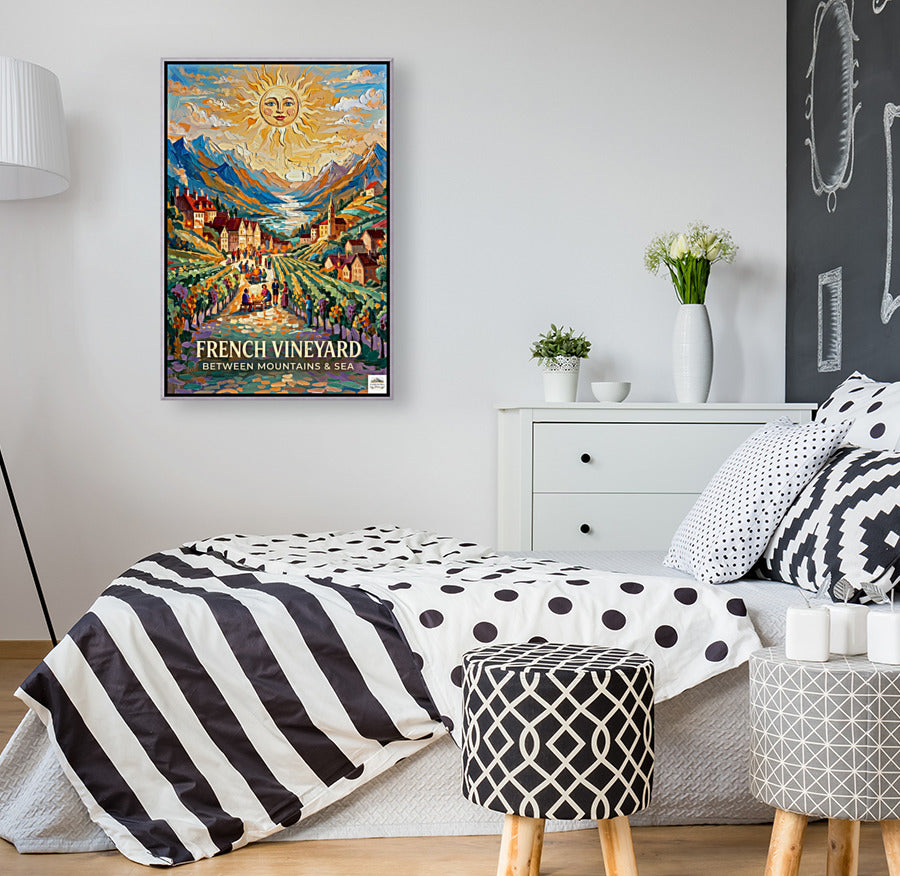 French Vineyard Between Mountain and Sea| Travel Print| Giclee Paper- Wood- Metal- Canvas