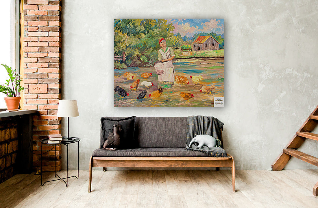 Feeding the Chickens-Animal-Giclee Prints, Canvas, Wood, or Metal Art