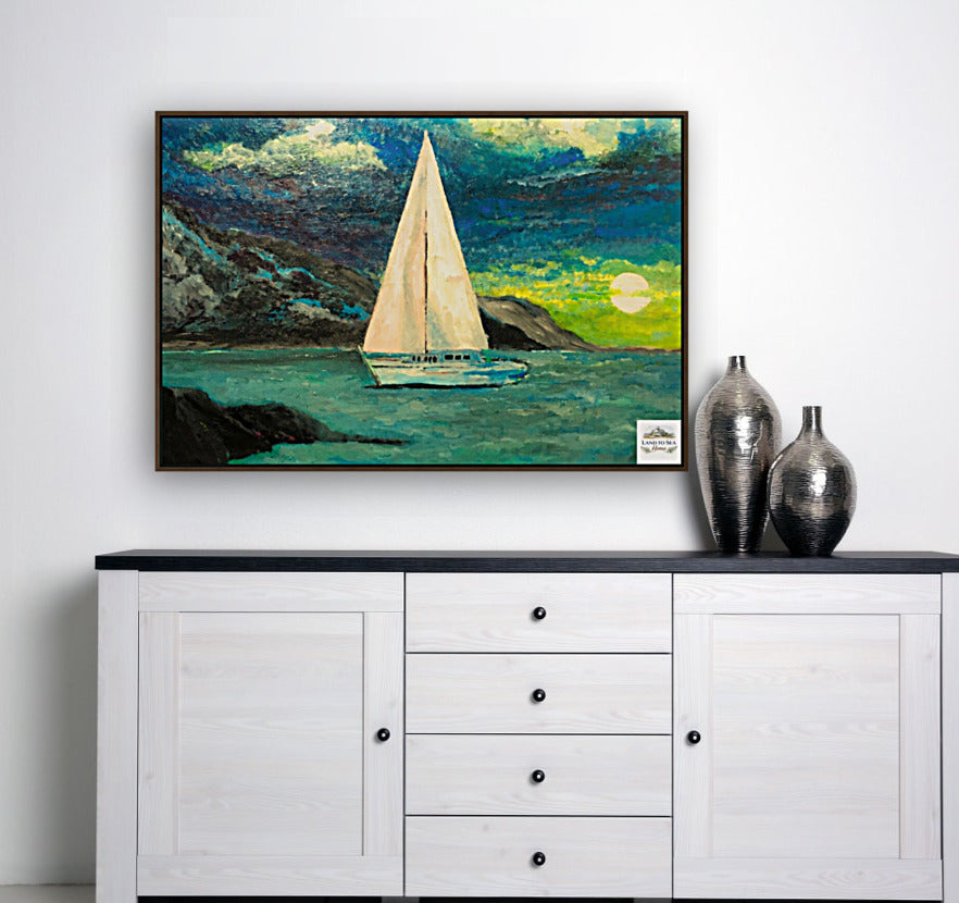 Sailing Past the Point | Original Teresa Johnson Coastal Sailboat Art | Ocean Seascape | Nautical Wall Decor | Giclée Paper • Wood • Metal • Canvas