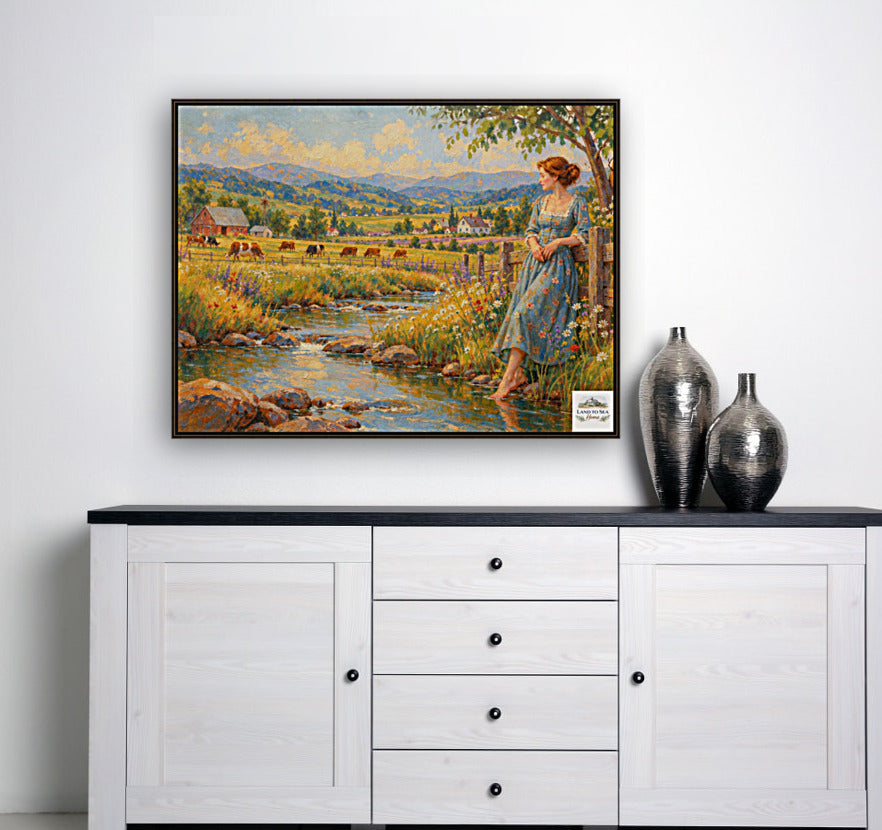 Barefoot Where The Wildflowers Grow | Vintage Farm Landscape Art | Giclee Paper • Wood • Metal • Canvas