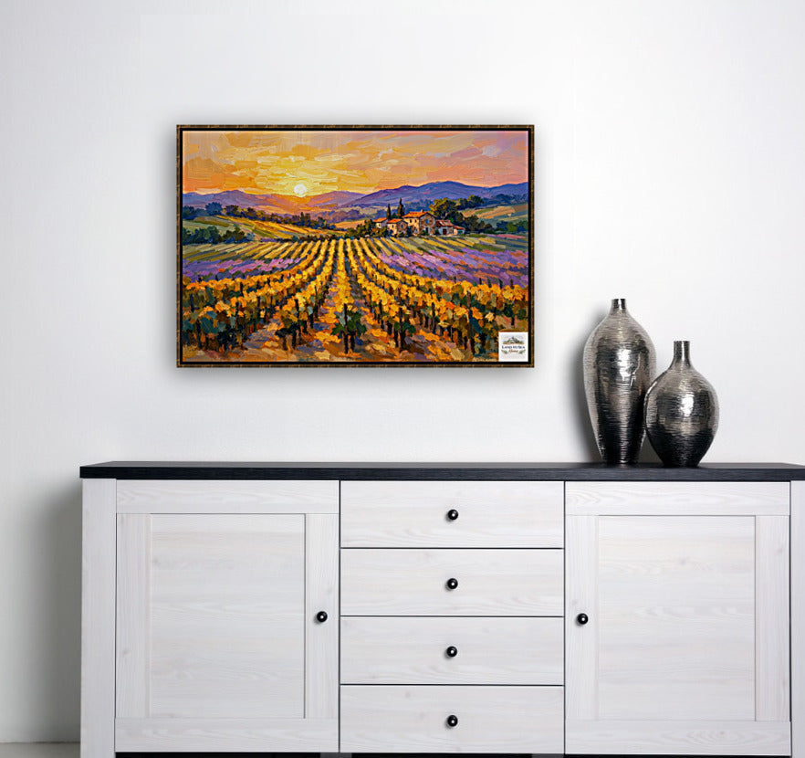 Golden French Vineyard at Sunset | Wine Country Art | Giclée Paper • Canvas • Birch Wood • Metal Panels