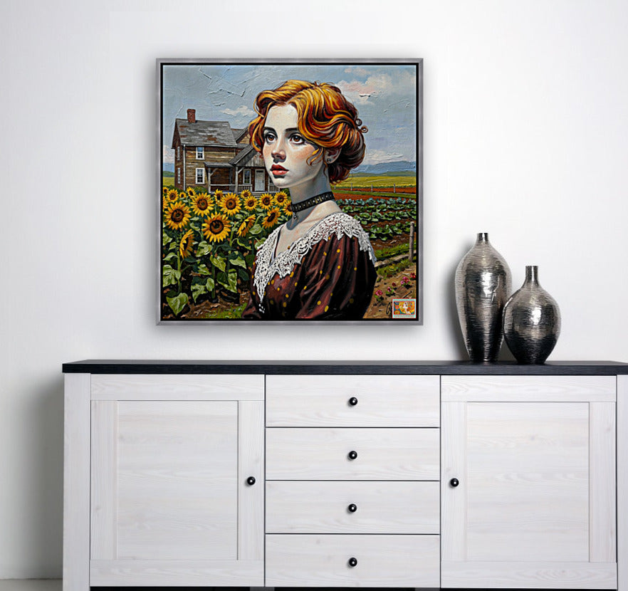 Vintage Farm Girl| Harvest Art| Giclee Paper- Wood- Metal- Canvas