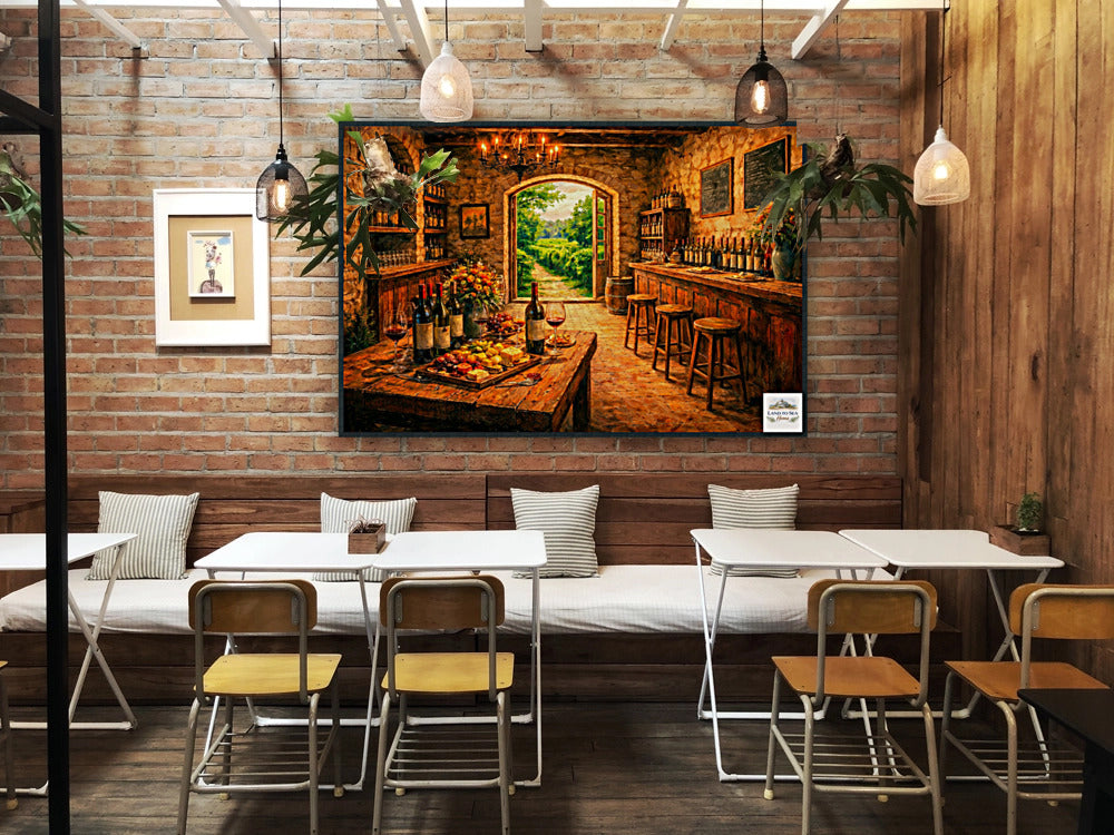 Rustic Wine Tasting Room | Wine Country Art | Giclée Paper • Canvas • Birch Wood • Metal Panels