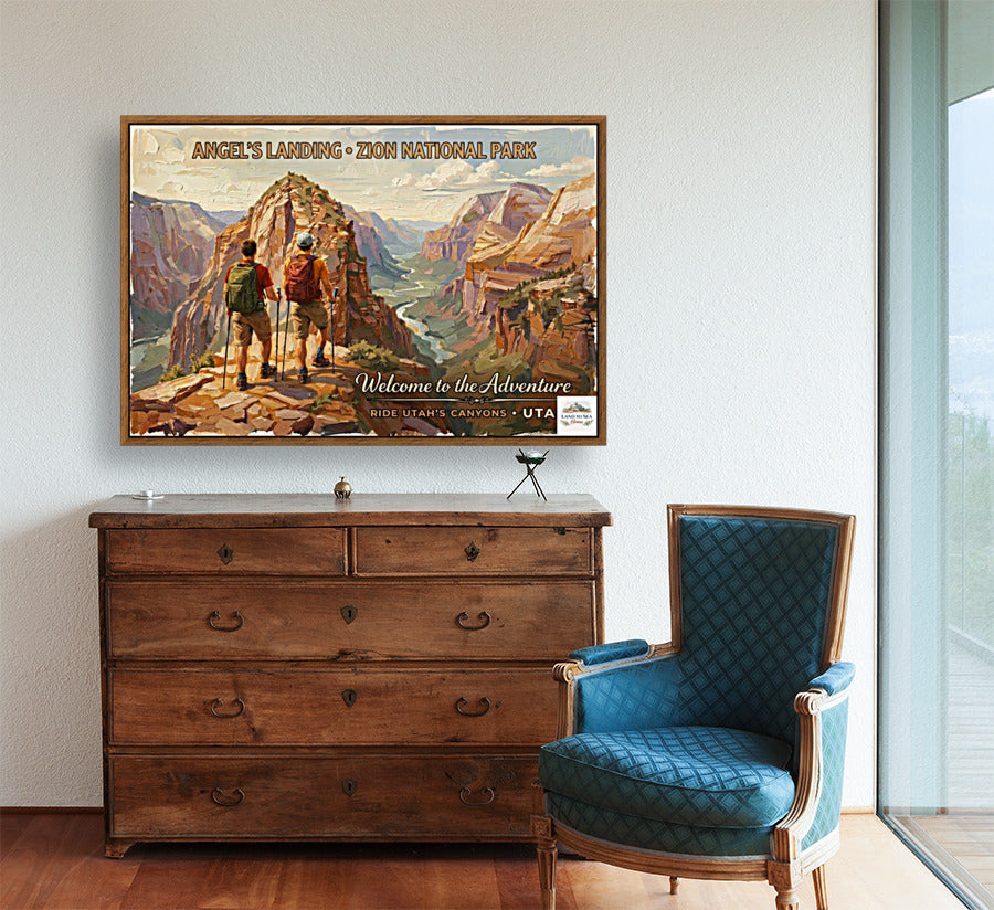 Angel's Landing, Zion National Park | Utah Travel Poster | Canyon Hiking Wall Art | Giclée Print on Paper, Canvas, Wood & Metal