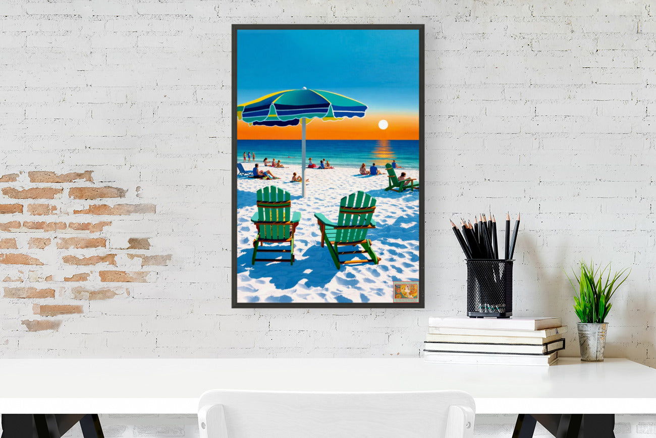 Beach Sunset With Adirondack Chairs| Beach Tropical Print| Giclee Paper- Wood- Metal- Canvas