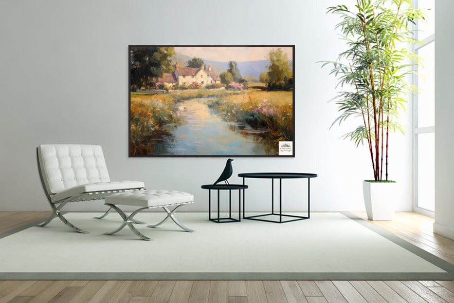 Whispering Brook Cottage | English Print| Cottage Landscape Print| Impressionist Country| Cottagecore Art| Giclee Paper- Wood- Metal- Canvas