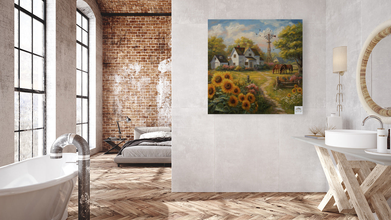 Sunflower Farm | Bee Art Prints| Farmhouse Garden Prints| Giclee Paper- Wood- Metal- Canvas