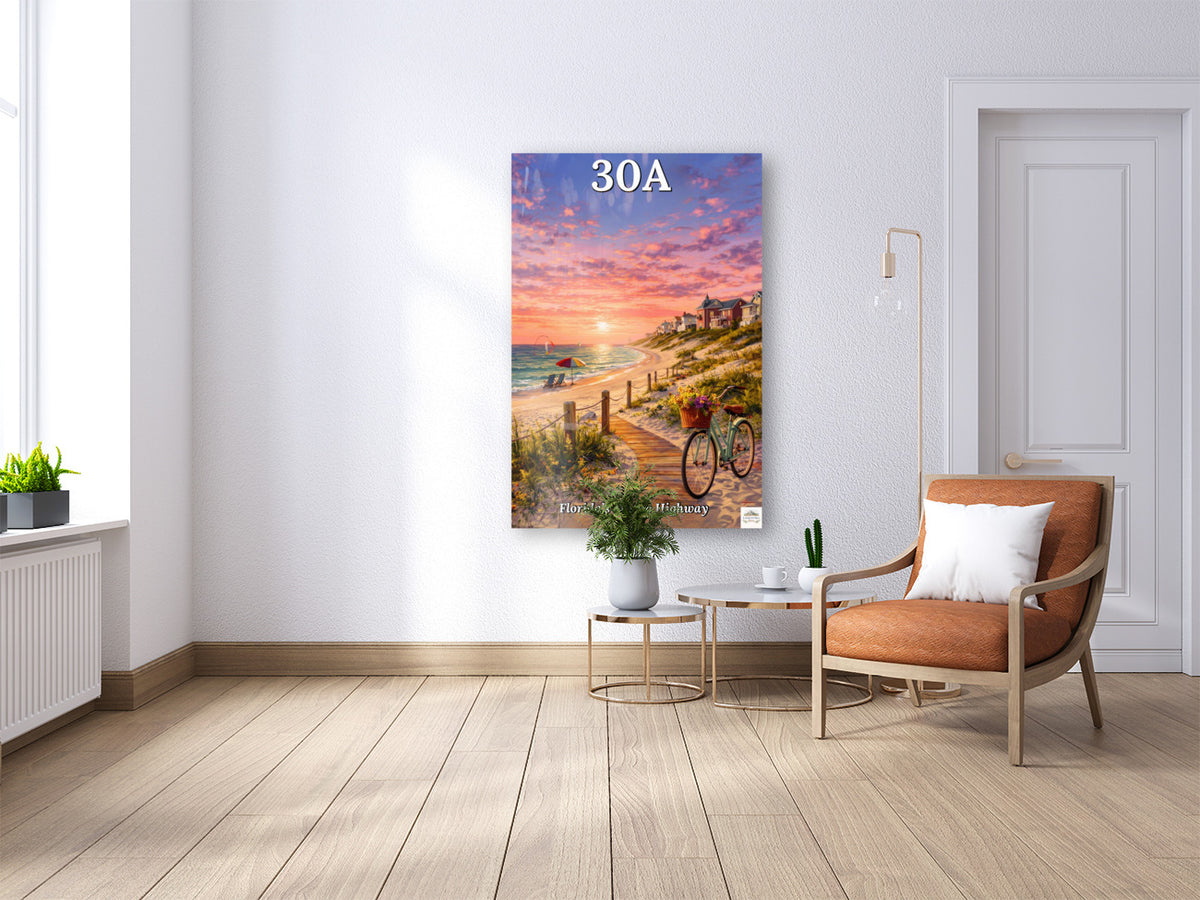 Bicycle Ride Along Florida 30A| Beach and Sunset Art| Travel Poster| Giclee Paper- Wood- Metal- Canvas