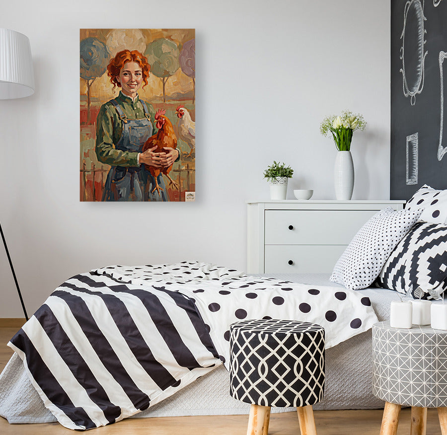 Modern Farm Woman| Farm-Chicken Art| Giclee Paper- Wood- Metal- Canvas