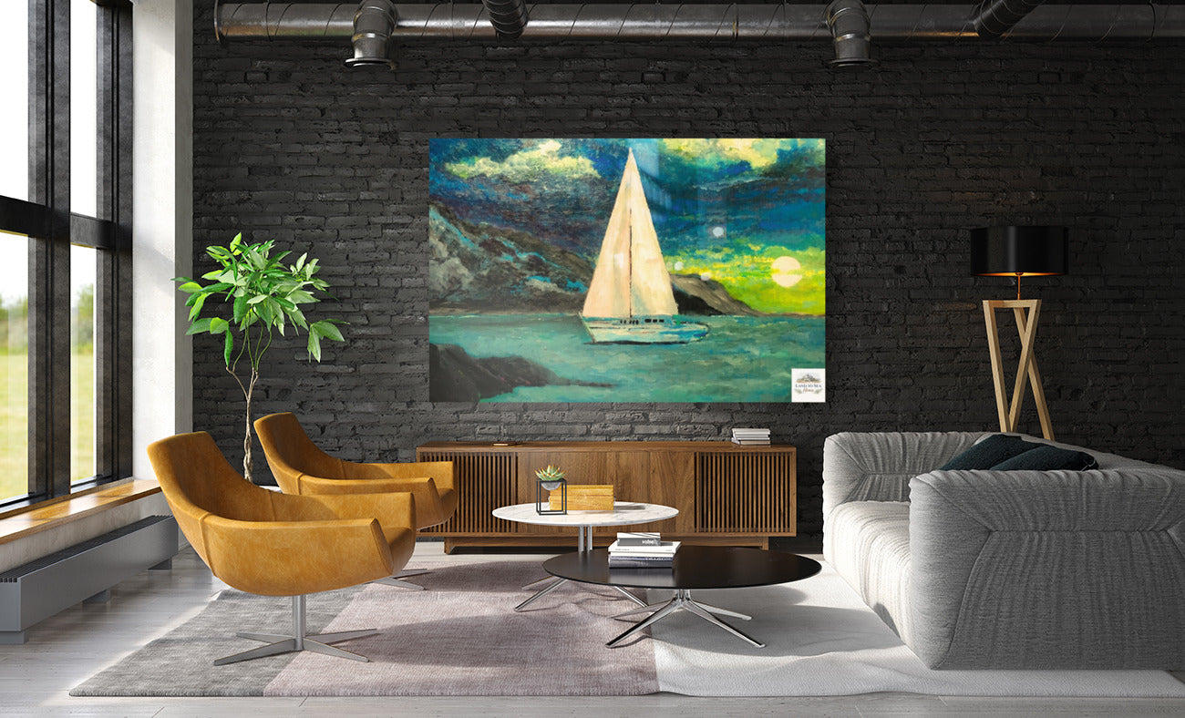 Sailing Past the Point | Original Teresa Johnson Coastal Sailboat Art | Ocean Seascape | Nautical Wall Decor | Giclée Paper • Wood • Metal • Canvas