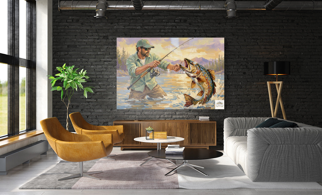The Big Catch | Fisherman and Trout Art | Giclée Paper • Canvas • Wood • Metal Panels