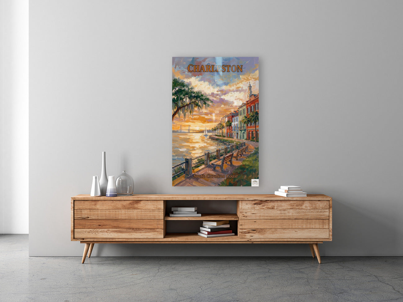 Charleston Sunset And Coastal Charm| US East Coast Art | Travel Poster|Prints Giclee Paper Giclee Canvas Birch Wood And Metal Panels