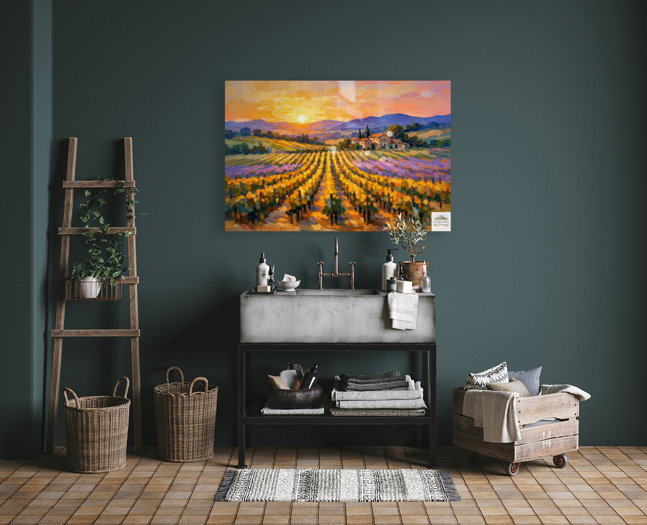 Golden French Vineyard at Sunset | Wine Country Art | Giclée Paper • Canvas • Birch Wood • Metal Panels