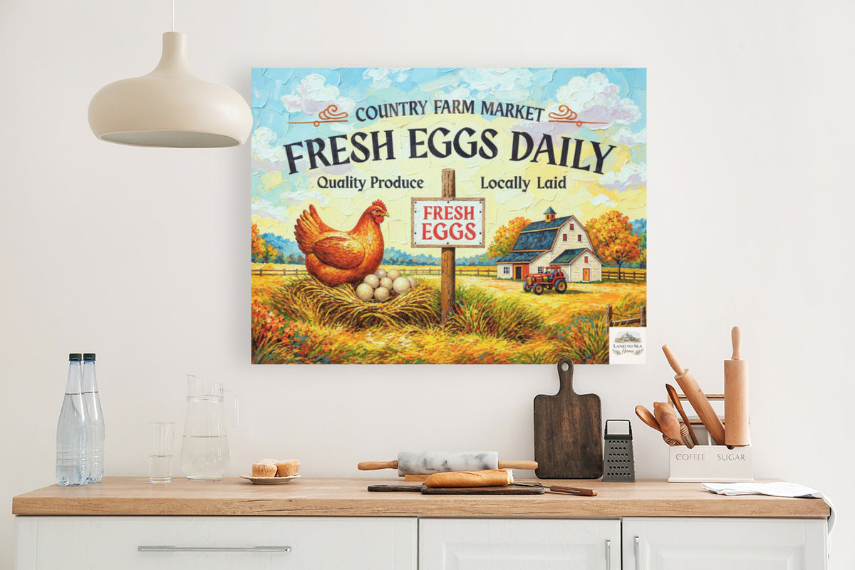 Rustic Farm Market Sign with Eggs| Farm Art Sign| Prints, Canvas, Wood, or Metal Art