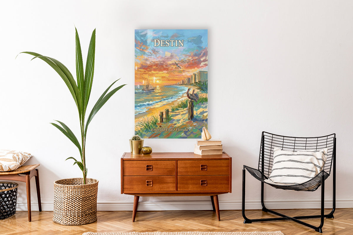 Emerald Coast Sunset In Destin| Travel Poster Art| Giclee Paper- Wood- Metal- Canvas