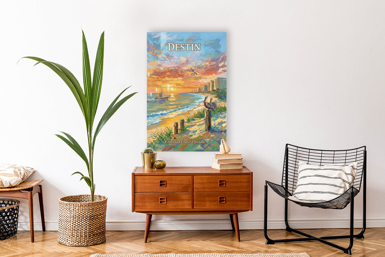 Emerald Coast Sunset In Destin| Travel Poster Art| Giclee Paper- Wood- Metal- Canvas