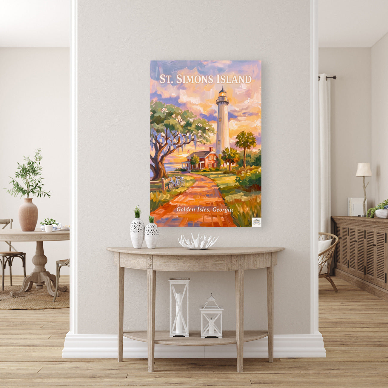 St. Simons Island Lighthouse Scene| Lighthouse Print| Travel Poster|  Giclee Paper- Wood- Metal- Canvas
